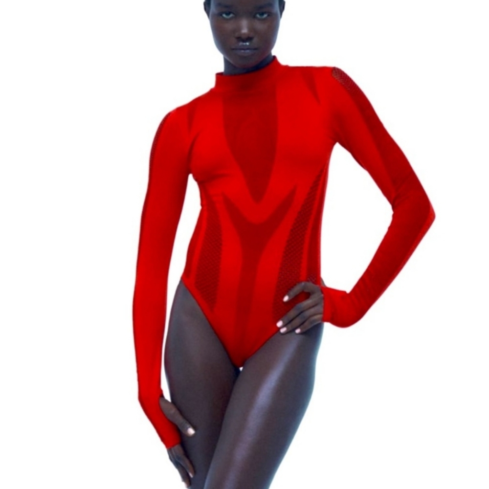 Zara mesh💎 Bundle only  inserts vibrant red cut out seamless bodysuit